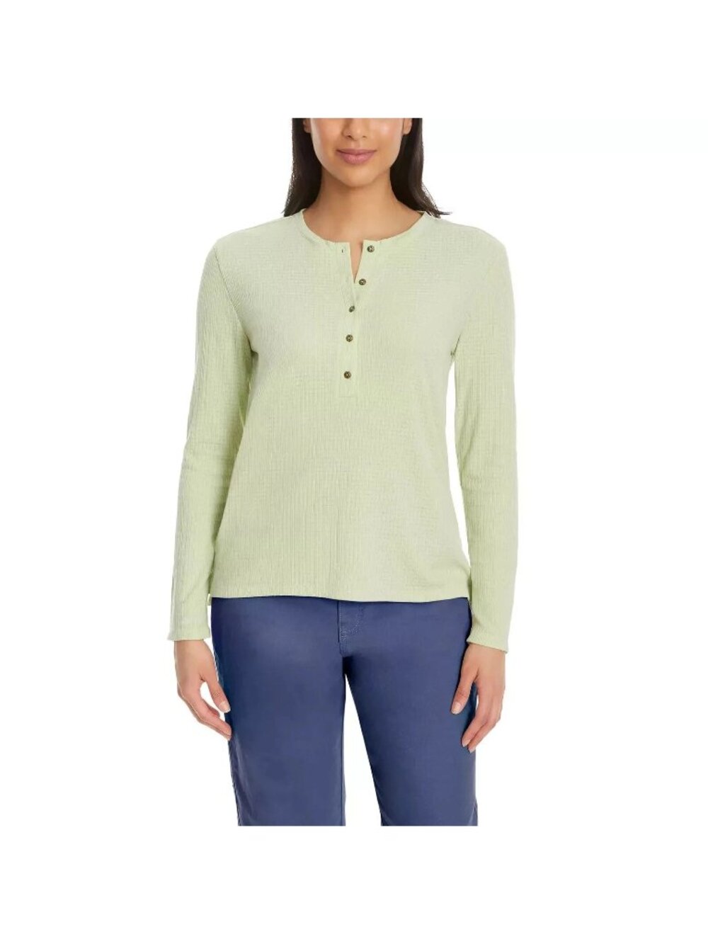 G.H. Bass & Co. Womens Green Textured Henley Top Long Sleeve Size S